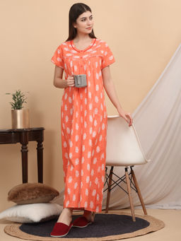 Sweet Dreams - Women Orange Printed Nightdress