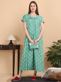 Sweet Dreams - Women Green Printed Nightdress