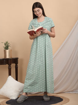 Sweet Dreams - Women Green Printed Nightdress