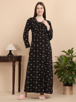 Sweet Dreams - Women Black Floral Nightdress