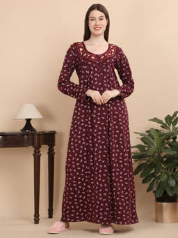 Sweet Dreams - Women Maroon Printed Nightdress