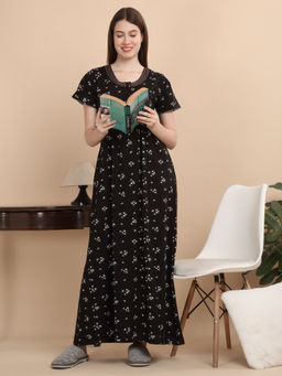 Sweet Dreams - Women Black Floral Nightdress