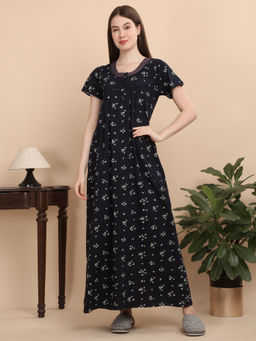 Sweet Dreams - Women Navy Blue Floral Nightdress
