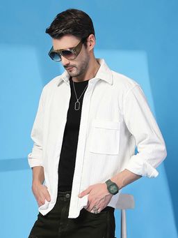 CHKOKKO - Mens White Self Design Winter Shacket