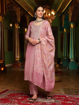 Gahan - Pink Embroidery Kurta With Bandhej Silk Dupatta (Set of 3)