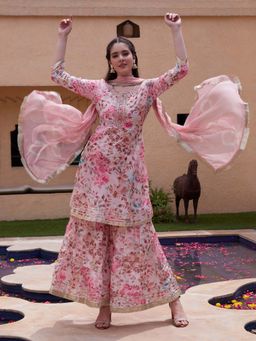 Gahan - Pink Floral Gota Patti Work Kurta With Dupatta (Set of 3)