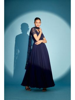 MEDHA BATRA - Navy Blue Anarkali Kurta (Set of 3)