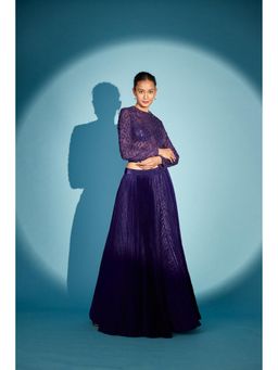 MEDHA BATRA - Phantom Violet Crop Top & Skirt (Set of 3)