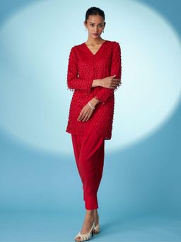 MEDHA BATRA - Heavy Embroidered Organza Shirt With Silk Dhoti Pants & Bustier Co-Ord (Set of 3)