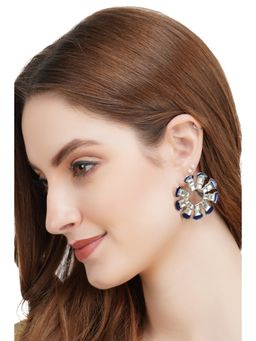 Auraa Trends - Rhinestone Flower Shape White and Blue Stud Earrings