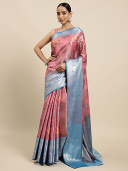 Mimosa - Womens Kanjivaram Art Silk Saree with Unstiched Blouse (5644-10177-TD-PN-AN)