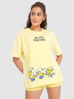 Bewakoof - Official Minions Women's Wax Yellow Better Together Typography Oversized T-shirt