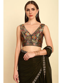 Soch - Black Ethnic Motifs Woven Design Silk Blend Blouse with Unstitched Sleeves (Set of 2)