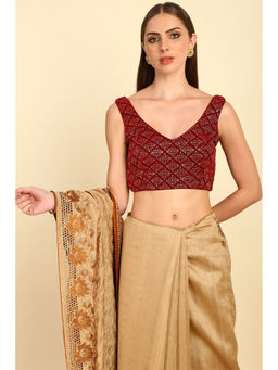 Soch - Maroon Sequinned Embellished Stitched Velvet Blouse with Unstitched Sleeves (Set of 2)