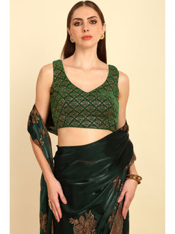 Soch - Green Sequinned Embellished Stitched Velvet Blouse with Unstitched Sleeves (Set of 2)