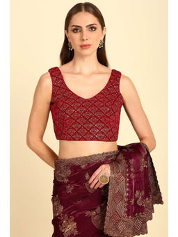 Soch - Red Sequinned Embellished Stitched Velvet Blouse with Unstitched Sleeves (Set of 2)