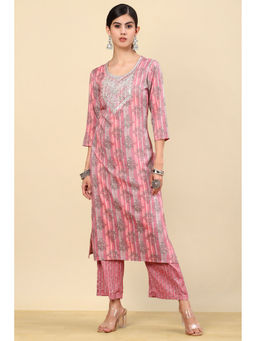 Soch - Pink Ethnic Motif Printed Rayon Kurta & Pant with Zari Work (Set of 2)