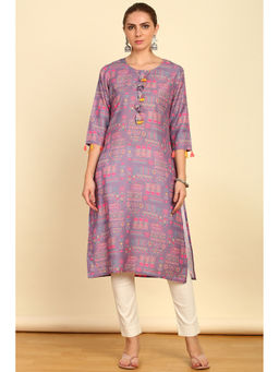 Soch - Purple Printed Rayon Straight Kurta with Tassels