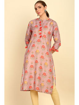 Soch - Onion Pink Floral Printed Rayon Straight Kurta with Tassels