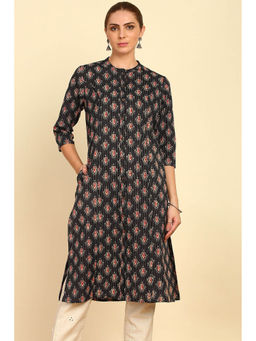 Soch - Black Ethnic Motif Printed Cotton Kurta with Mandarin Collar