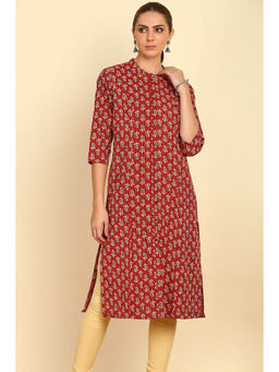 Soch - Red Ethnic Motifs Printed Cotton Kurta with Mandarin Collar