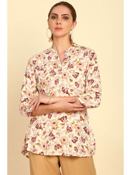 Soch - Multicolor Floral Printed Mandarin Collar Rayon Tunic