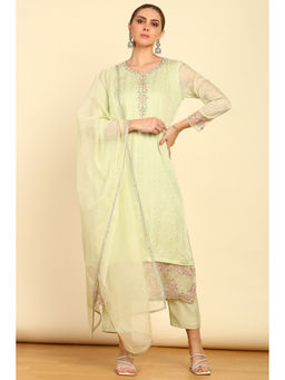 Soch - Light Green Woven Design Brocade Kurta & Pant with Dupatta (Set of 3)