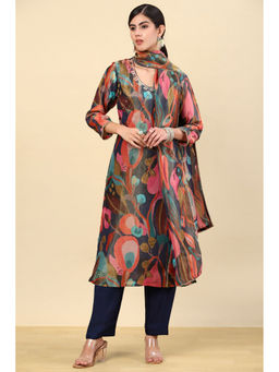 Soch - Green Floral Printed Organza Kurta & Pant with Dupatta (Set of 3)