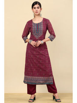 Soch - Wine Print with Embroidery Georgette Kurta & Pant with Sequins (Set of 2)