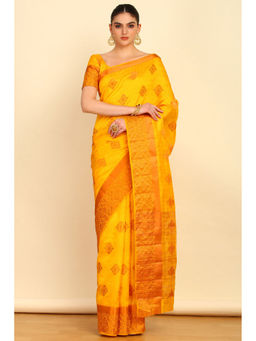 Soch - Mustard Geometric Woven Design Brocade Weave Art Silk Saree with Unstitched Blouse