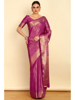 Soch - Wine Ethnic Motifs Woven Design Jacquard Blend Saree with Unstitched Blouse