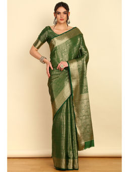 Soch - Green Ethnic Motifs Woven Design Jacquard Blend Saree with Unstitched Blouse
