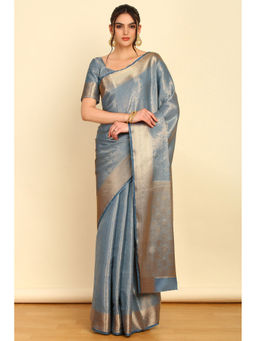 Soch - Grey Ethnic Motifs Woven Design Jacquard Silk Blend Saree with Unstitched Blouse
