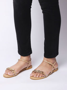 Twenty Dresses by Nykaa Fashion - Beige Solid Round Toe Chainlink Flats