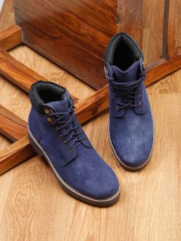 Louis Stitch - Mens Blue Italian Suede Leather High Ankle Handmade Long Boots