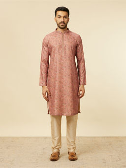 Manyavar - Rust Blended Viscose Digital Print Embroidery Kurta with Pyjama (Set of 2)