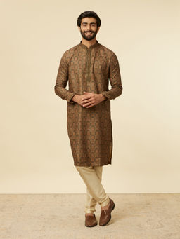 Manyavar - Green Blended Viscose Digital Print Embroidery Kurta with Pyjama (Set of 2)