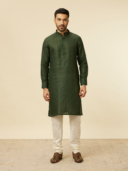 Manyavar Green Linen Plain Kurta