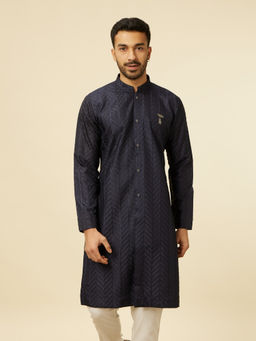 Manyavar - Navy Blue Art Silk Embroidery Kurta