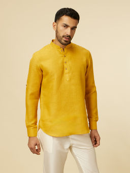 Manyavar - Mustard Linen Plain Short Kurta