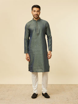 Manyavar - Green Blended Viscose Embroidery Kurta with Pyjama (Set of 2)