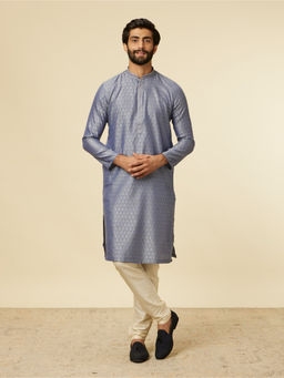 Manyavar - Blue Blended Viscose Embroidery Kurta with Pyjama (Set of 2)