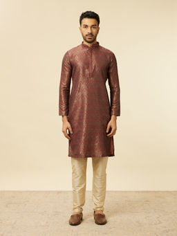 Manyavar - Maroon Art Silk Embroidery Kurta with Pyjama (Set of 2)