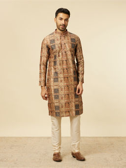 Manyavar - Beige Art Silk Digital Print Embroidery Kurta with Pyjama (Set of 2)