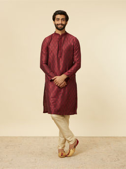 Manyavar - Maroon Art Silk Embroidery Self Texture Kurta with Pyjama (Set of 2)