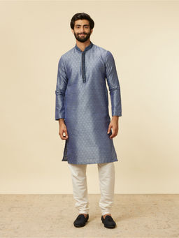 Manyavar - Blue Art Silk Embroidery Stone Work Kurta with Pyjama (Set of 2)