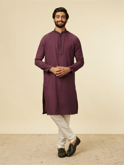 Manyavar - Wine Blended Viscose Embroidery Sequin Work Kurta with Pyjama (Set of 2)