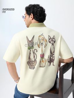 The Souled Store - Pets On Prints: Sketch Mens Oversized Polo T-Shirt