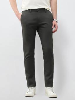 U.S. POLO ASSN. - Men Green Austin Slim Fit Textured Smart Casual Trousers