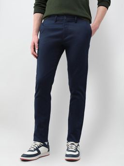 U.S. POLO ASSN. - Men Blue Austin Slim Fit Textured Smart Casual Trousers